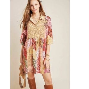 Anthropologie Kachel Silk Patchwork Dress Sz 2 NWT